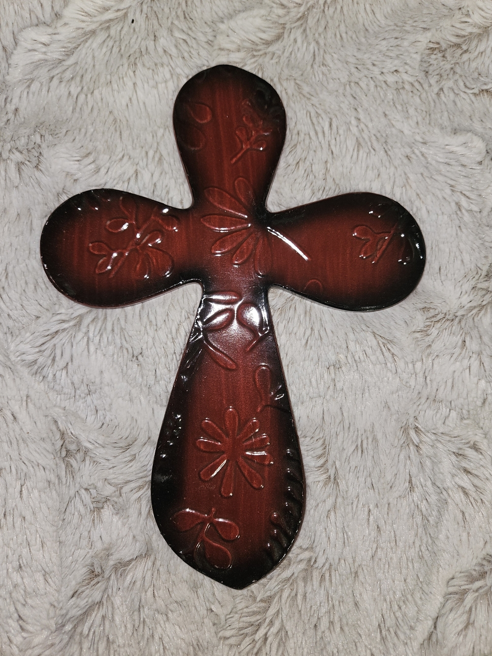 Decorative Red Floral Metal Wall Cross